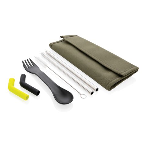 Tierra 2pcs straw and cutlery set in pouch green | No Branding | not available | not available