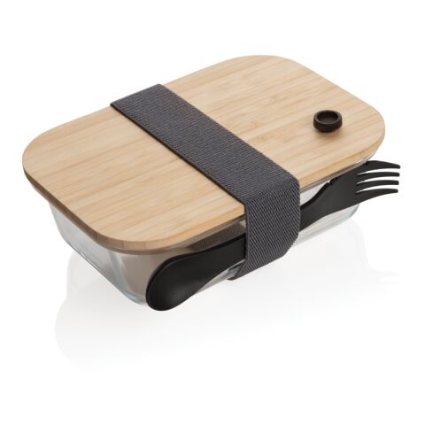 Glass lunchbox with bamboo lid White | No Branding | not available | not available