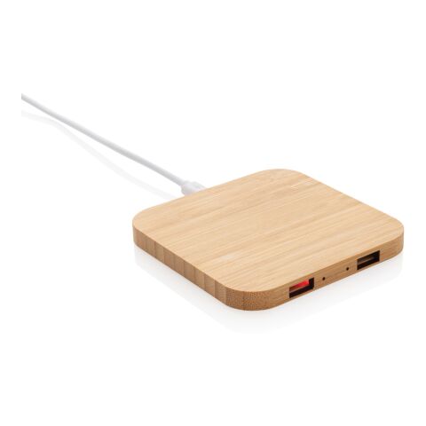 FSC® certified bamboo 5W wireless charger with USB brown | No Branding | not available | not available