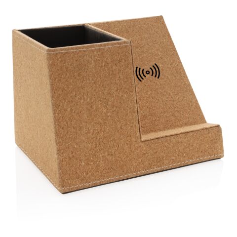 Cork pen holder and 5W wireless charger brown | No Branding | not available | not available