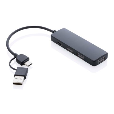 RCS recycled plastic USB hub with dual input black | No Branding | not available | not available