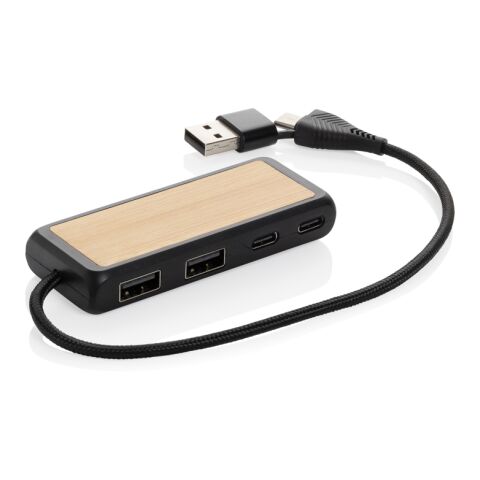 Link RCS recycled plastic and bamboo dual Input USB hub black | No Branding | not available | not available