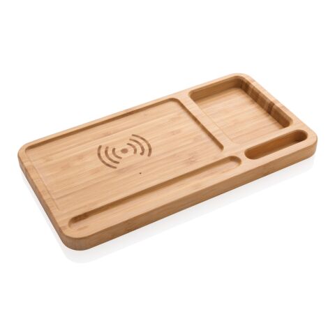 Bamboo desk organiser 5W wireless charger brown | No Branding | not available | not available