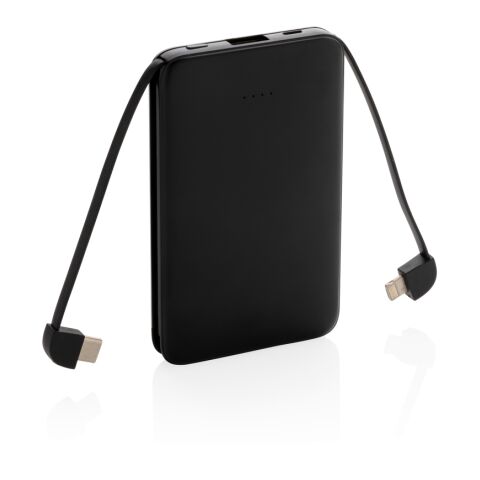 5.000 mAh Pocket Powerbank with integrated cables black