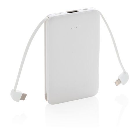 5.000 mAh Pocket Powerbank with integrated cables white | No Branding | not available | not available