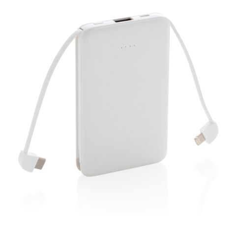 5.000 mAh Pocket Powerbank with integrated cables white | No Branding | not available | not available