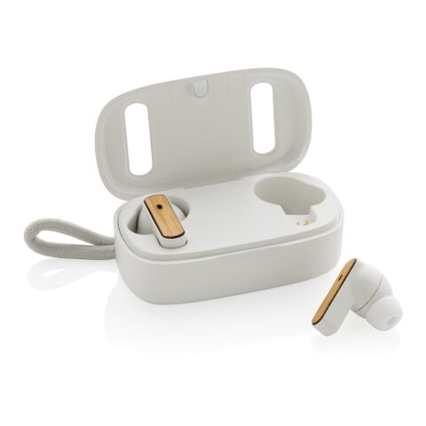 RCS recycled plastic &amp; FSC® bamboo TWS earbuds White | No Branding | not available | not available