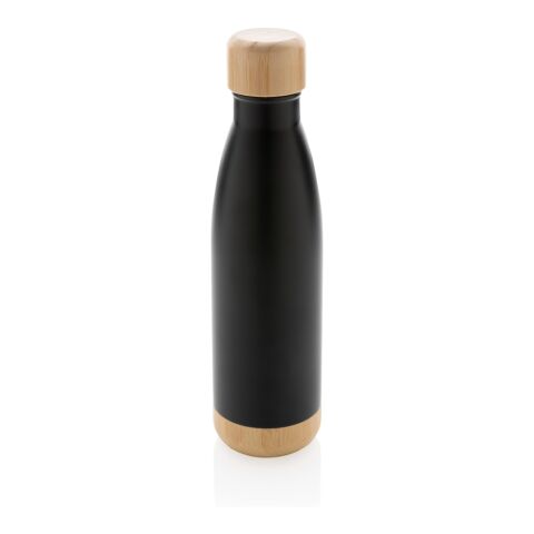Vacuum stainless steel bottle with bamboo lid and bottom black | No Branding | not available | not available