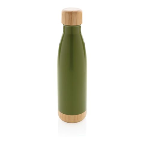 Vacuum stainless steel bottle with bamboo lid and bottom green | No Branding | not available | not available