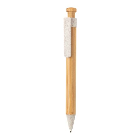 Bamboo pen with wheatstraw clip white | No Branding | not available | not available