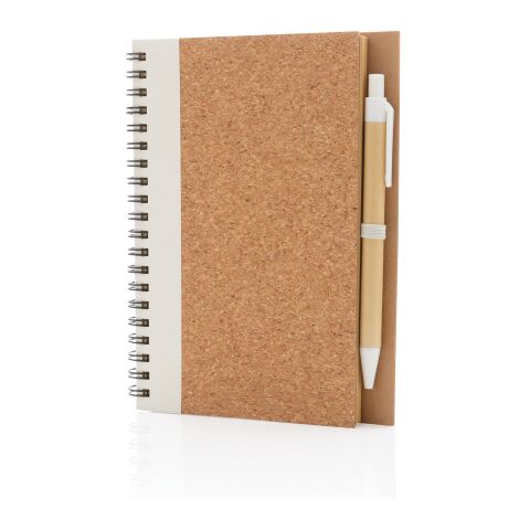 Cork spiral notebook with pen White | No Branding | not available | not available