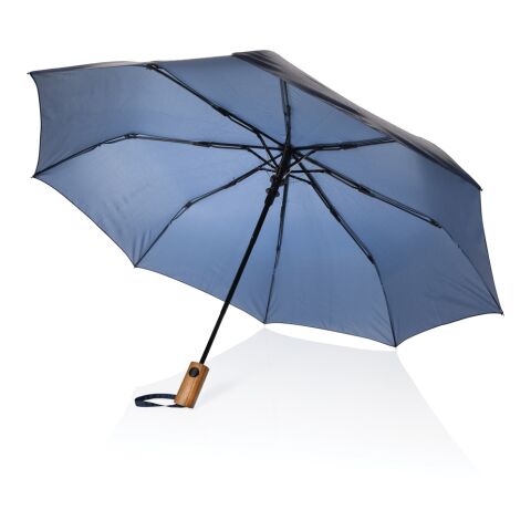 Kaycey 21" AWARE™ RPET Acacia wood mini auto open umbrella navy | No Branding | not available | not available