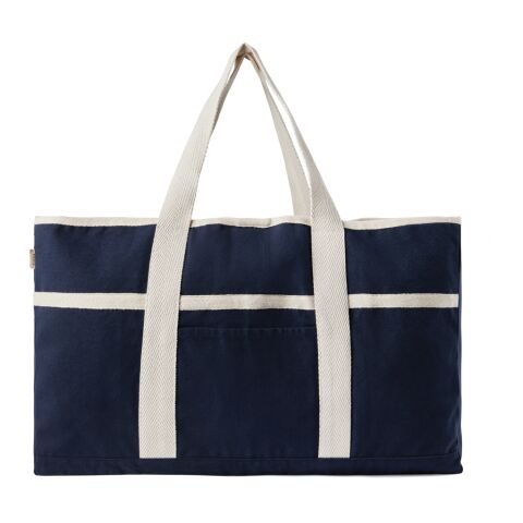 VINGA Volonne AWARE™ recycled canvas beach bag blue-off white | No Branding | not available | not available | not available