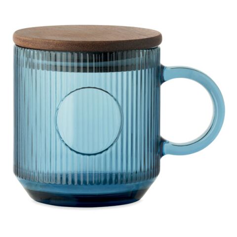 Ribbed glass mug 300ml transparent/blue | No Branding | not available | not available