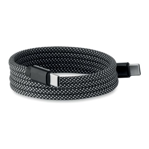 Braided magnetic cable in RPET white/black | No Branding | not available | not available