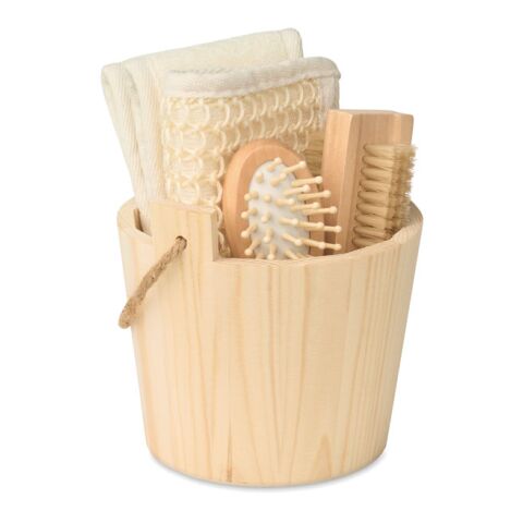 Bath gift set in wooden bucket wood