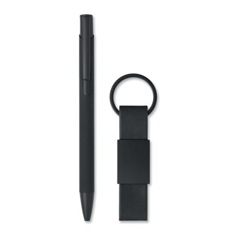 Ball pen &amp; PU Keyring set black