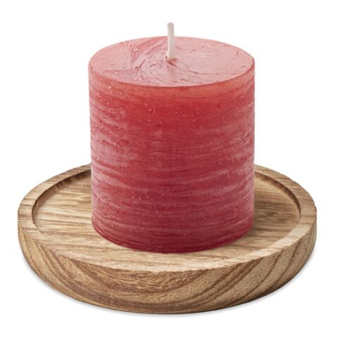 Candle on round wooden base red | No Branding | not available | not available