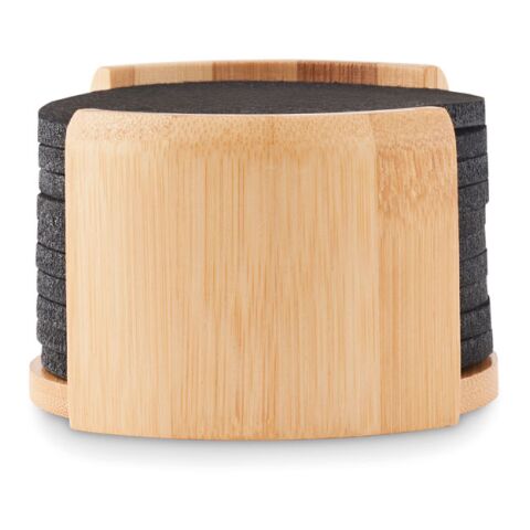 RPET coasters in bamboo holder wood | No Branding | not available | not available | not available
