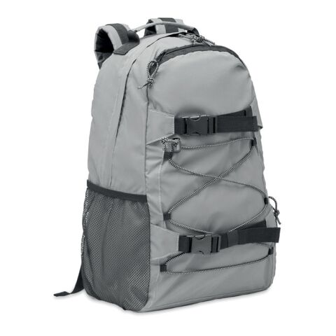 Sporty reflective backpack 190T with front cord matt silver | No Branding | not available | not available