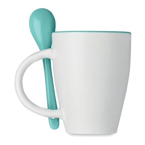 Bicolour mug with spoon 250 ml blue | No Branding | not available | not available