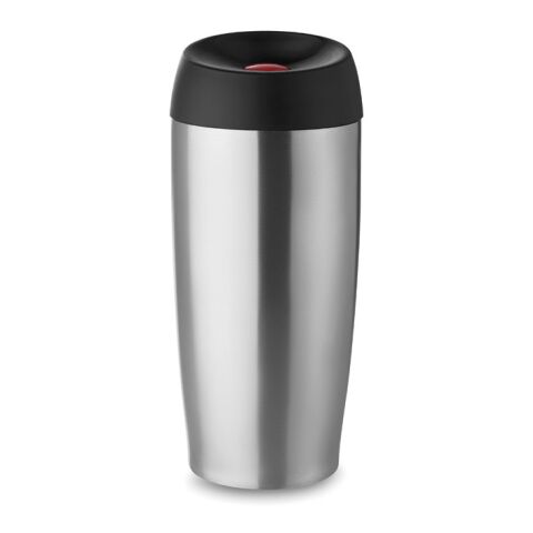 Double wall travel cup 350 ml with push function lid matt silver | No Branding | not available | not available | not available