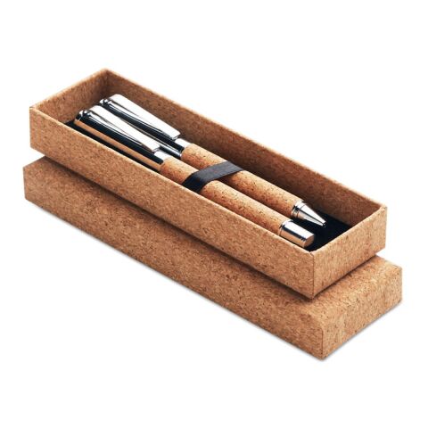 Metal ballpoint pen set in cork box wood | No Branding | not available | not available