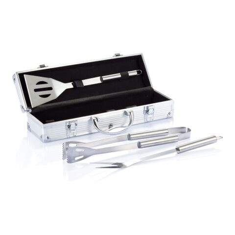 3pcs BBQ set in aluminium box silver-black | No Branding | not available | not available
