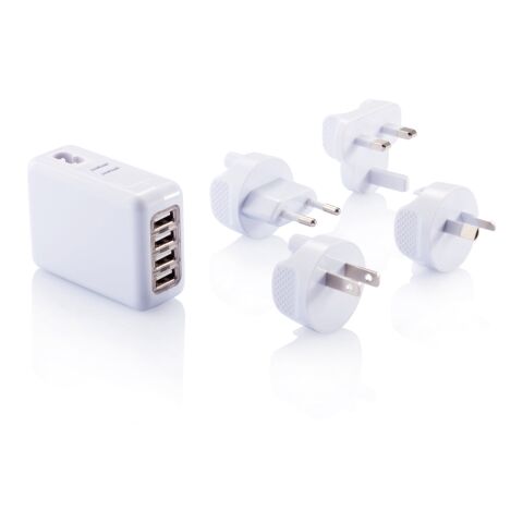Travel plug with 4 USB ports White | No Branding | not available | not available