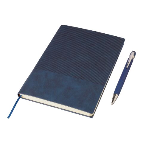 Recycled PU notebook (A5) and ballpen set Tarek blue | No Branding | not available | not available