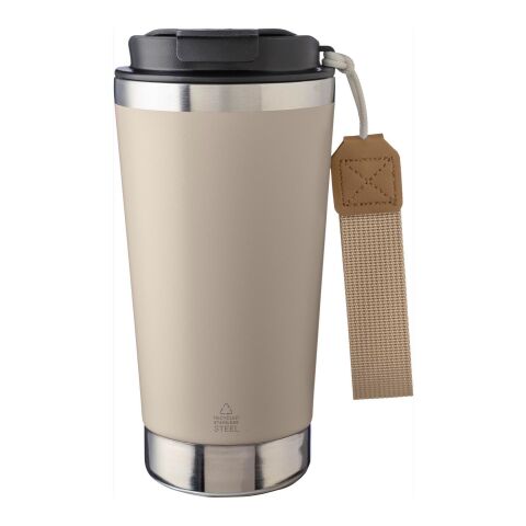 Recycled stainless steel double-walled drinking mug 500 ml Kayla beige