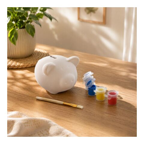 Plaster piggy bank Monika white