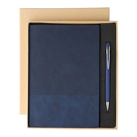 Recycled PU notebook (A5) and ballpen set Tarek blue
