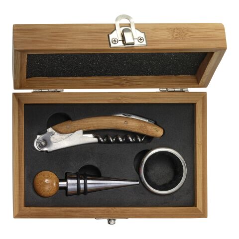 Stainless steel and bamboo wine set Leonie brown | No Branding | not available | not available