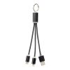 Metal 3-in-1 charging cable with keychain Standard | Black | not available | No Branding | not available | not available