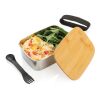 Stainless steel lunchbox with bamboo lid and spork silver | No Branding | not available | not available