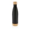 Vacuum stainless steel bottle with bamboo lid and bottom black | No Branding | not available | not available