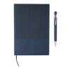 Recycled PU notebook (A5) and ballpen set Tarek blue