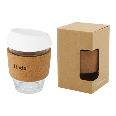 Lidan 360 ml borosilicate glass tumbler with cork grip and silicone lid Standard | White | Not applicable | No Branding | not available | not available