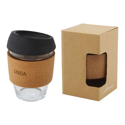 Lidan 360 ml borosilicate glass tumbler with cork grip and silicone lid Solid black | not available