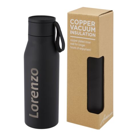 Ljungan 500 ml copper vacuum insulated stainless steel bottle with PU leather strap and lid Standard | Solid black | No Branding | not available | not available