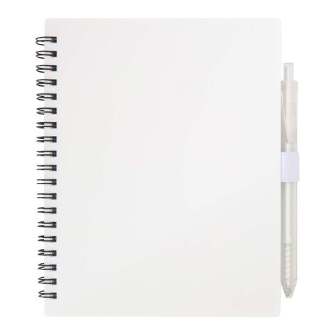 Niove recycled plastic soft cover notebook and ballpoint pen set (blue ink) Standard | White | No Branding | not available | not available