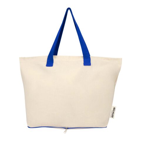 Sierra 140 g/m² GRS recycled foldable cotton tote bag 7L Standard | Natural-Royal blue | No Branding | not available | not available | not available
