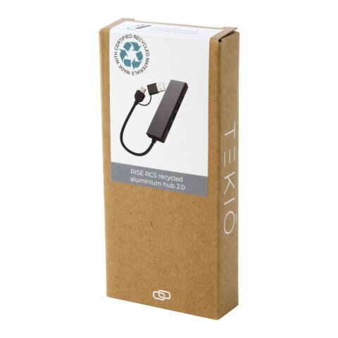 Rise RCS recycled aluminium USB 2.0 hub Standard | Solid black | No Branding | not available | not available