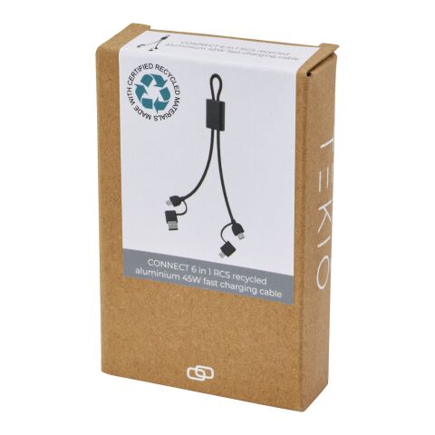Connect 6-in-1 45W RCS recycled aluminium fast charging cable Standard | Solid black | No Branding | not available | not available