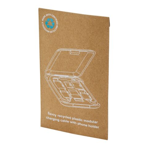 Savvy recycled plastic modular charging cable with phone holder Standard | White | Not applicable | No Branding | not available | not available