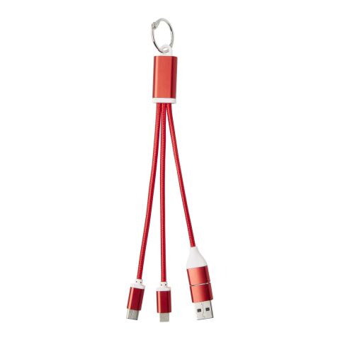 Metal 4-in-1 recycled aluminium charging cable with keychain Standard | Red | Not applicable | No Branding | not available | not available