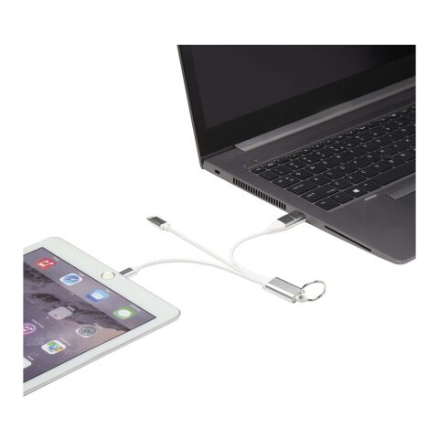 Metal 4-in-1 recycled aluminium charging cable with keychain Standard | Matted silver | not available | No Branding | not available | not available