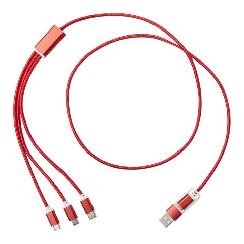 Versatile 5-1 recycled aluminium charging cable Standard | Red | No Branding | not available | not available