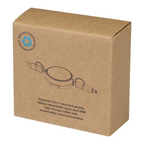 Chechia 5-in-1 recycled plastic 100 cm retractable data sync and 45W fast charge cable Standard | White | not available | No Branding | not available | not available